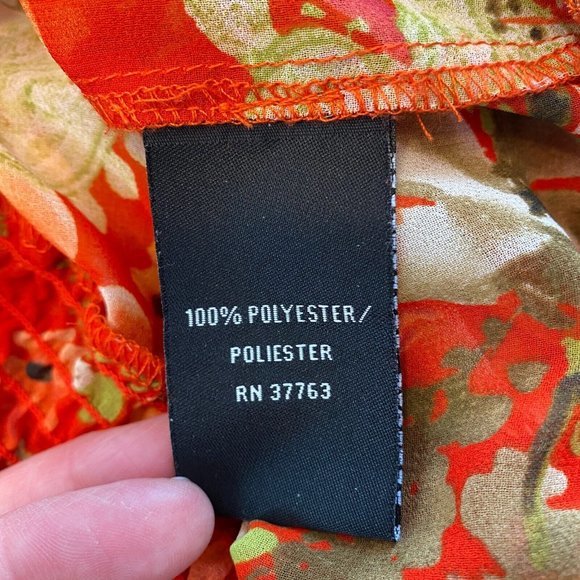 Rafaella Top L Floral Red Green Semi Sheer‎ Smocked Short Dolman Sleeve - Picture 8 of 9